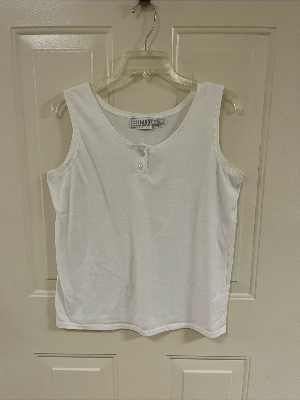 Women's White Sleeveless Henley Tank Top